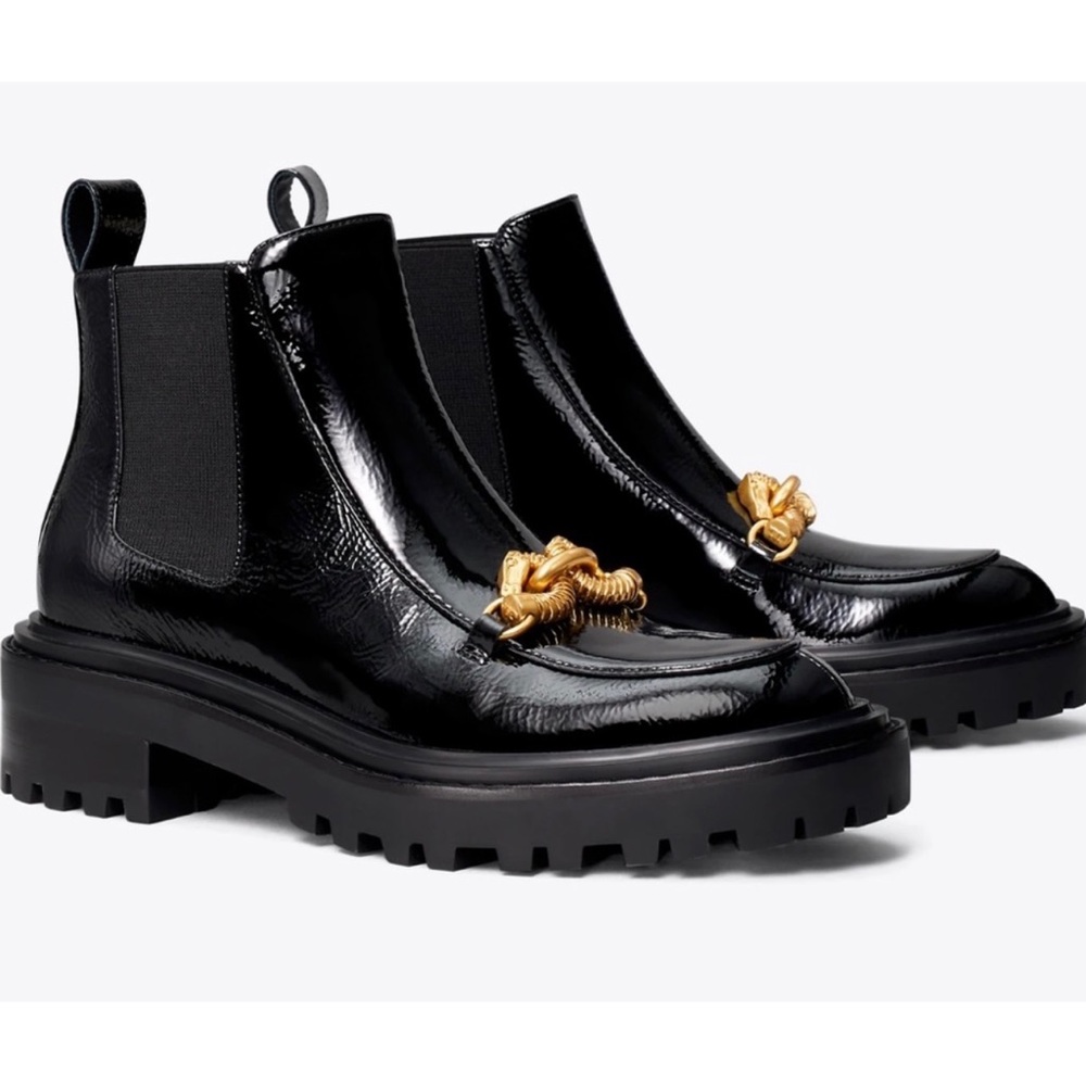 Tory Burch Jessa 45mm Lug Sole Leather Chelsea Boots Size 8